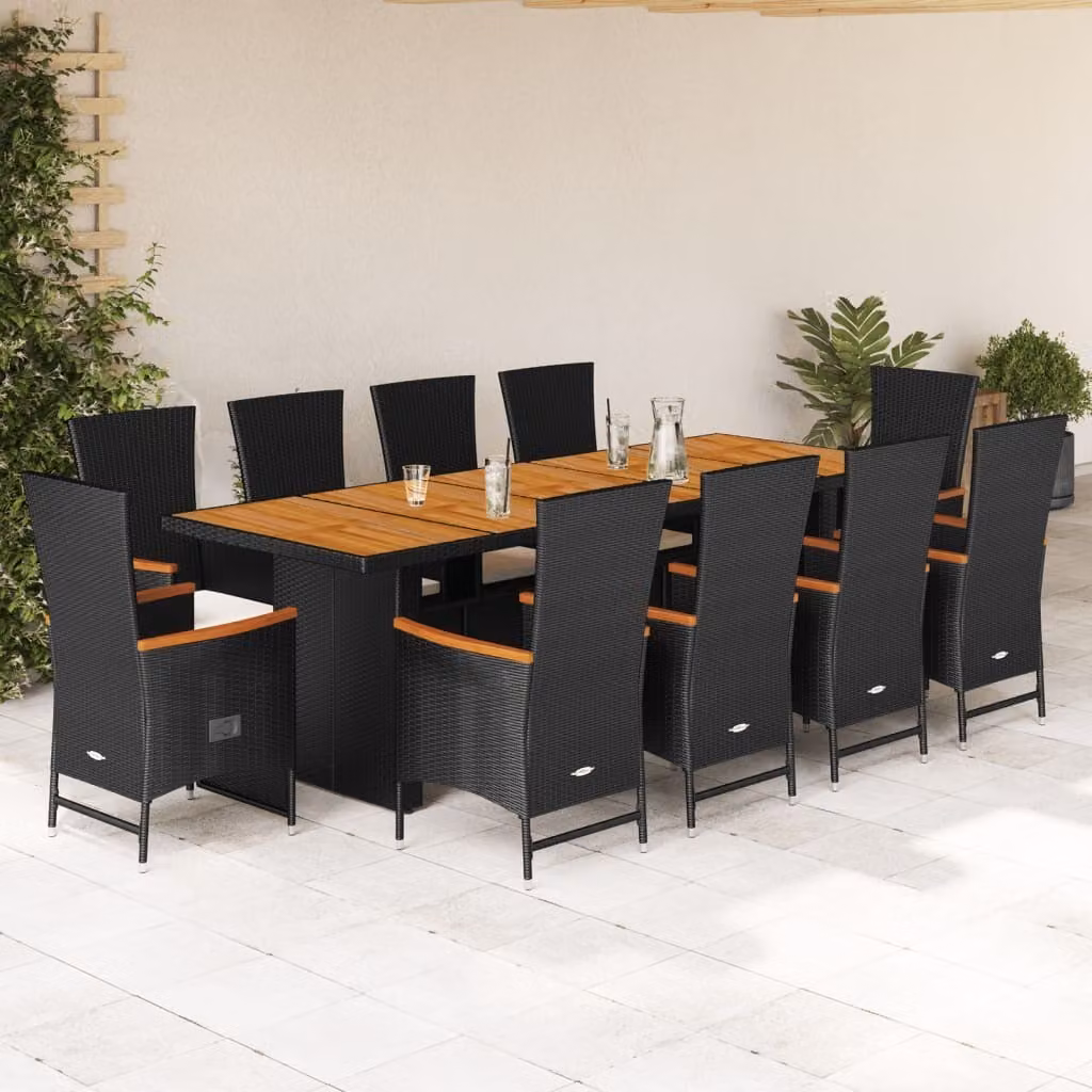 Maison Exclusive - Set da pranzo da giardino 11 pezzi con cuscini in polyrattan nero