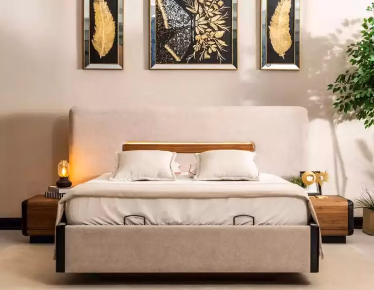 Bett Möbel Design Betten Doppelbett Luxus Schlafzimmer Textil Holz