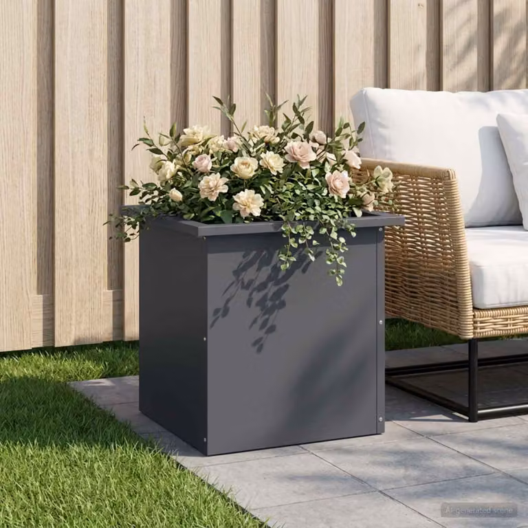 Fioriera da giardino con LED vidaXL in acciaio, colore antracite, L/P/H: 40 x 40 x 40 cm