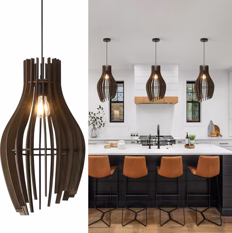 Grande lampada a sospensione moderna in legno MDF in stile retrò vintage, per cucina, camera da letto, Ø30H55 cm