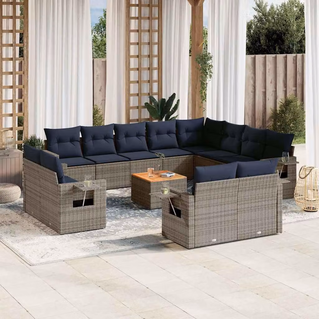 Maison Exclusive - Set da giardino composto da 13 pezzi con cuscini, grigio, polyrattan