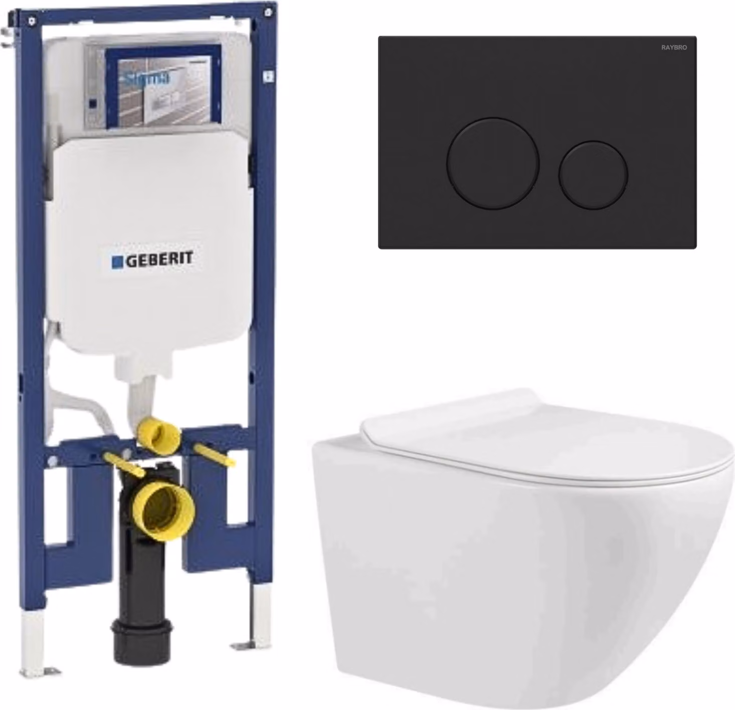 Set WC Geberit - Zoldo - Bianco lucido - Scarico Tornado - , igiene garantita - Testina nera - Elemento da incasso - Cassetta di scarico da incasso
