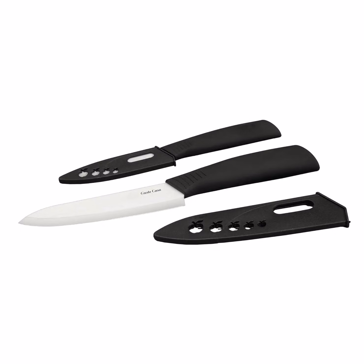 Set di 2 coltelli con coprilama Linea Keramì GUSTO CASA, coltello da chef e coltello da paring in ceramica bianca con protezione in ABS