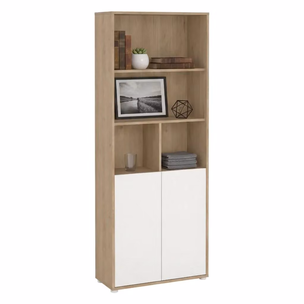 Libreria Arancio DMORA in Rovere e Bianco, Scaffale Moderno per Soggiorno o Ufficio, L 80 cm x P 34,3 cm x H 204,7 cm – 2