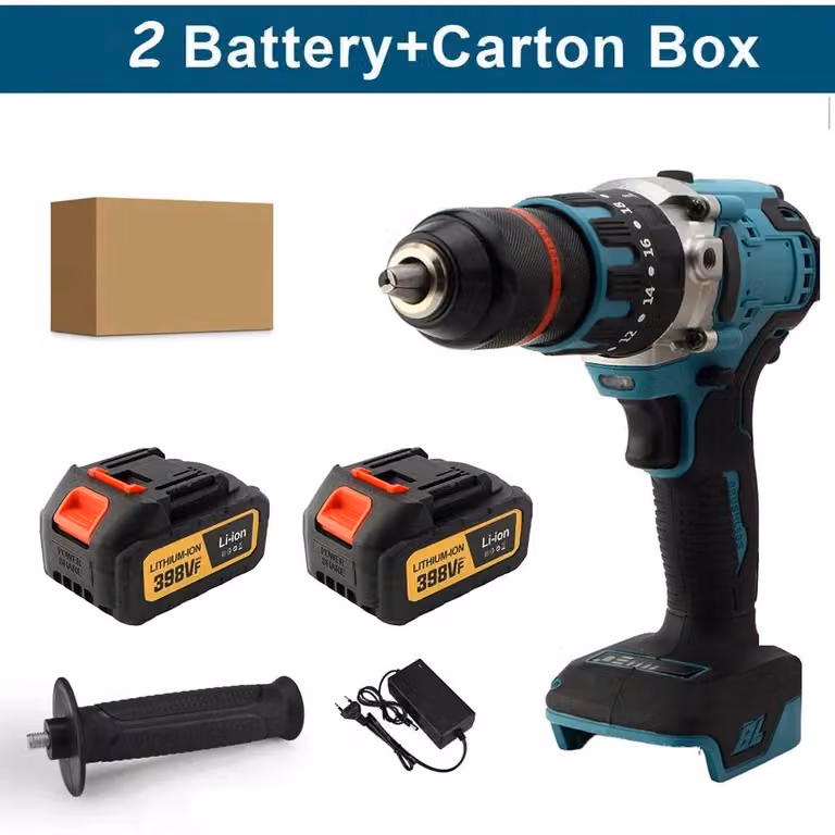 Trapano avvitatore a batteria - Trapano senza fili - Motore brushless - 18 V - Coppia di 480 Nm - Mandrino autoserrante da 13 mm - 2 batterie
