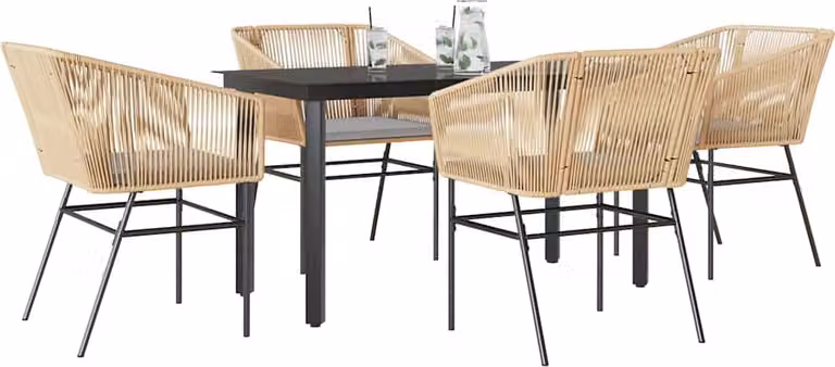 Maison Exclusive - Set da Pranzo da Giardino 5pz con Cuscini Polyrattan Vetro