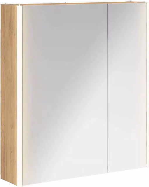 Armadio da bagno moderno Design In in legno rovere marrone con illuminazione LED e ante a vetro, sospeso, L: 70.0 cm, P: 15.5 cm, H: 63.5 cm