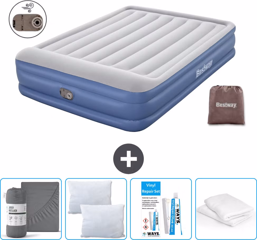 Materasso gonfiabile Bestway - 2 persone - 152 x 203 x 46 cm - Grigio/Blu - Accessori inclusi