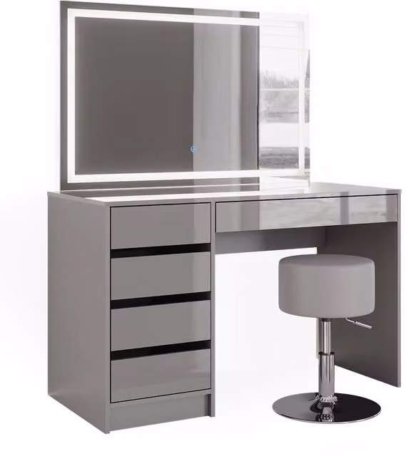 Tavolo da toeletta Sherry Grigio 120 cm con specchio LED e sgabello Vicco