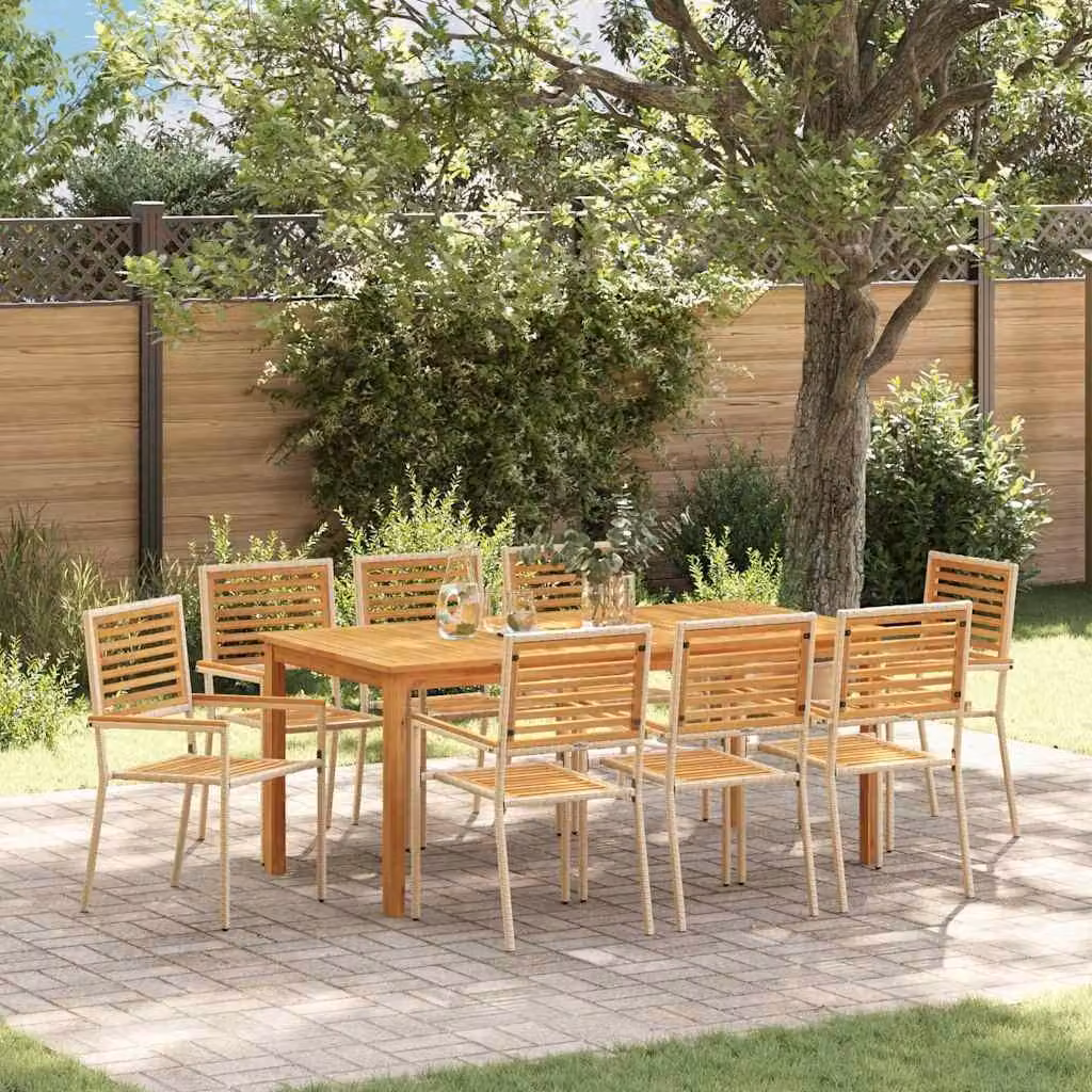 Maison Exclusive - Set da pranzo per esterno, 9 pezzi, legno massello di acacia, colore beige