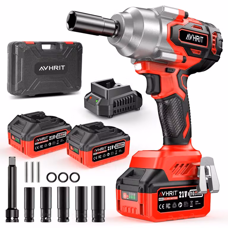 Avvitatore a percussione wireless - Coppia di 1300 Nm - Batteria da 21 Volt - 2 batterie da 4,0 Ah - Corpo in alluminio - Colore: rosso