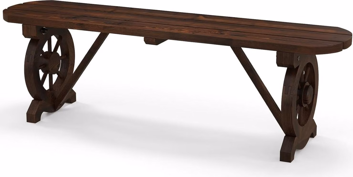Panchina da giardino KOMFOTTEU in legno resistente alle intemperie, panchina con cornice decorativa su ruote, panchina in legno senza schienale, panchina da parco con portata fino a 150 kg, (120 x 28 x 37 cm)