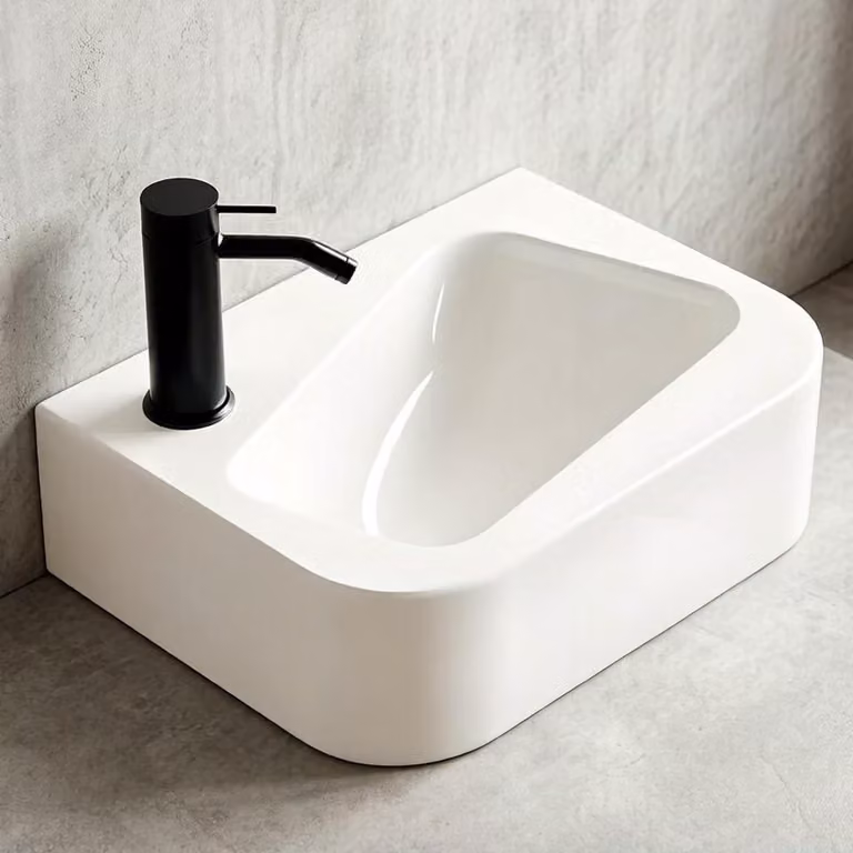 Omgoods - Lavabo in Vetroceramica bianca da montare a parete, ideale per piccoli bagni