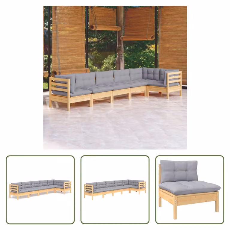The Living Store Set da giardino da 6 pezzi con cuscini grigi in legno di pino