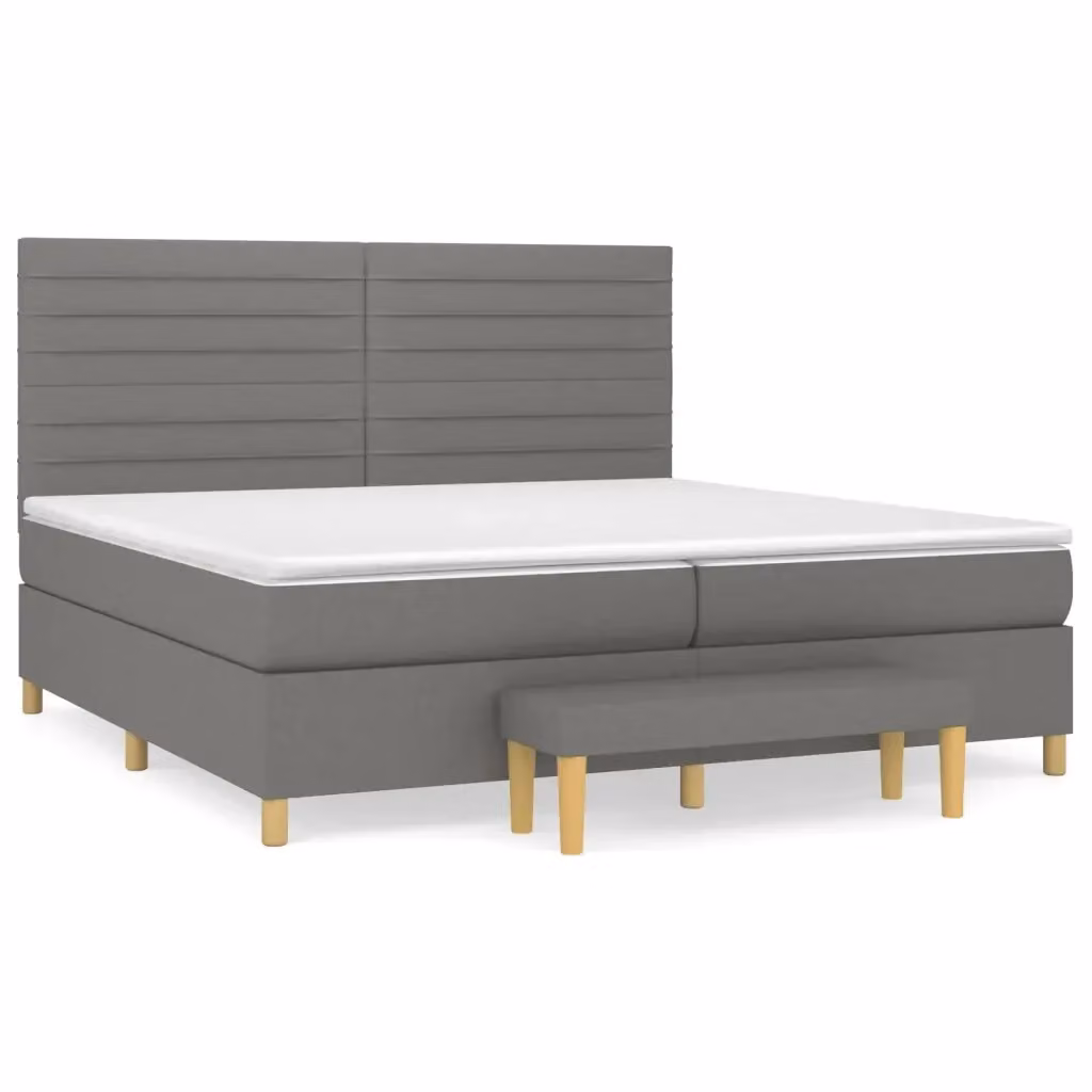 vidaXL Giroletto a Molle Ibrido con Materasso in Tessuto Grigio e Bianco L/P/H: 200 x 200 x 25 cm – 2