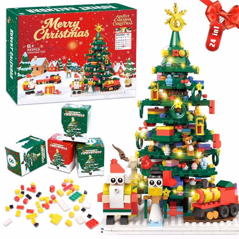 Calendario dell'Avvento 2026: Set di costruzioni a forma di albero di Natale con luci LED