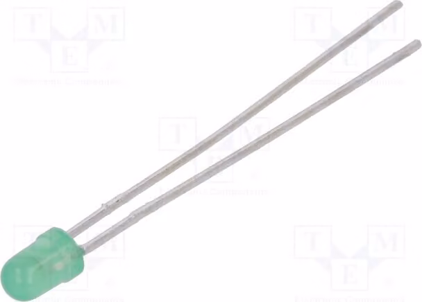 2 LED a montaggio superficiale (THT) da 3 mm, modello L-934GD-12V, colore verde, angolo di emissione di 60°, intensità luminosa di 8-20 mcd