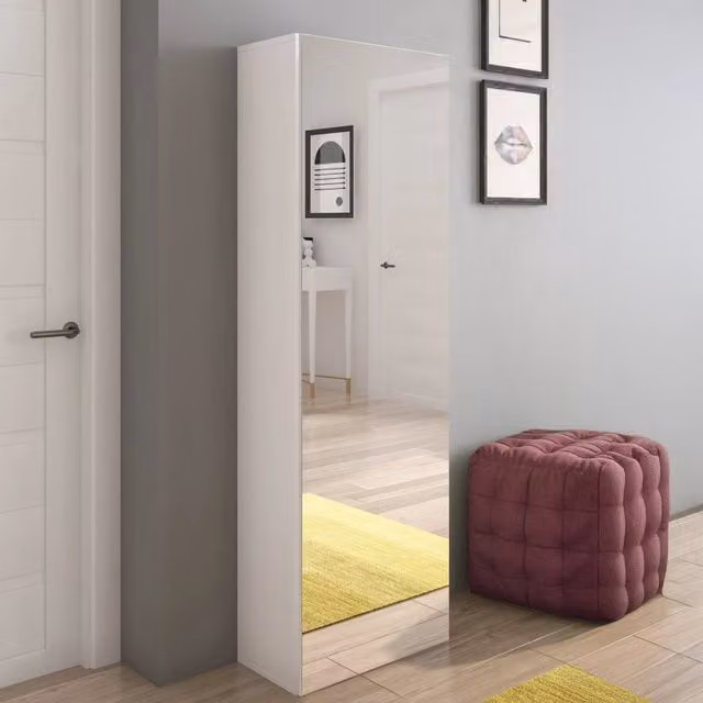 Scarpiera DMORA Stazzema Bianca con Ante a Battente e Ripiani Interni L: 51 cm, P: 28 cm, H: 160 cm – 1