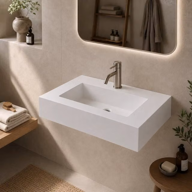 Top lavabo sospeso serie dustin in mineral marmo bianco antracite finitura liscia *** misure 100x46x15 cm, tinta bian...