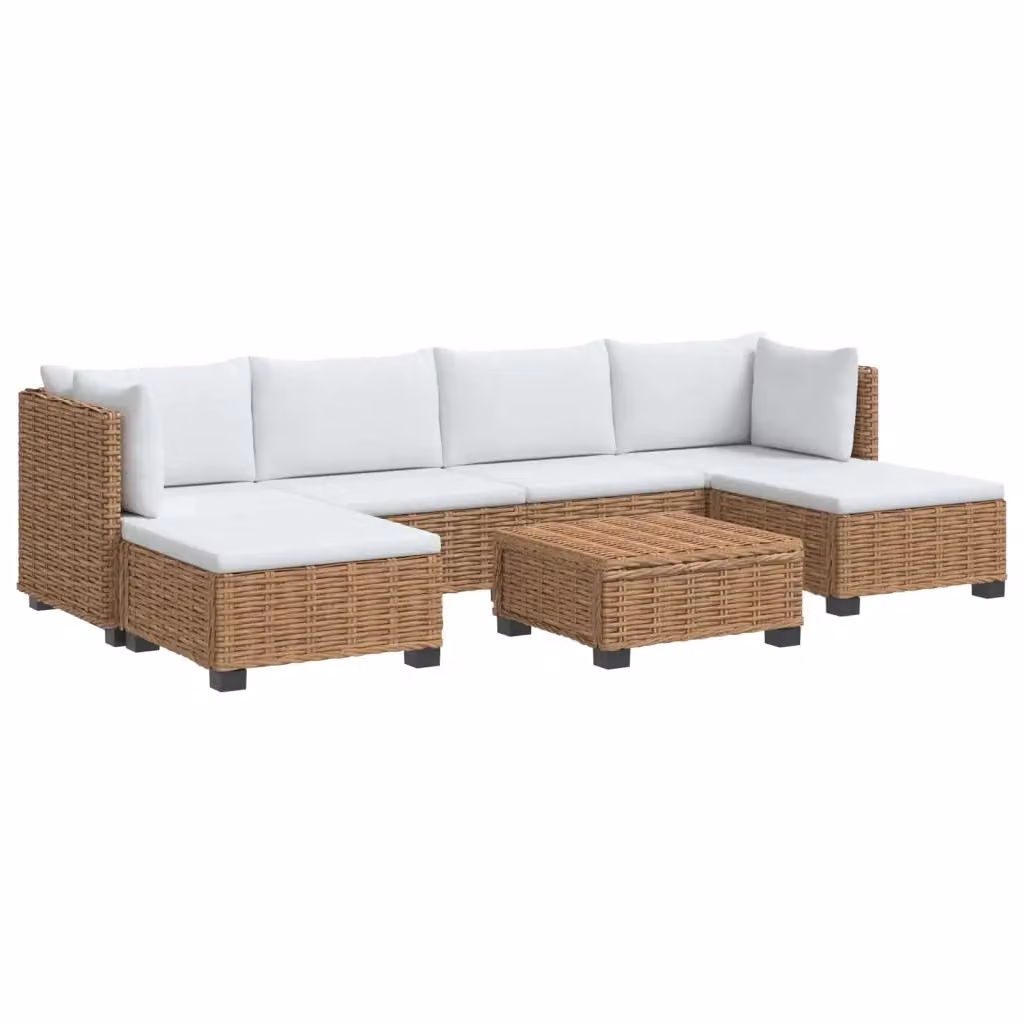 Set Lounge da Giardino vidaXL in Polyrattan con Cuscini Beige e Bianco, 7 Pezzi – 2