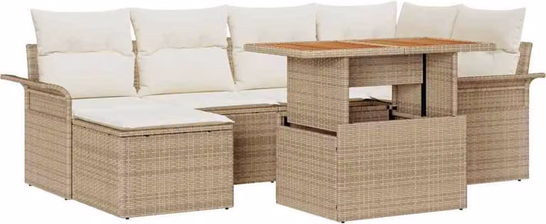 Set Divano da Giardino 7 pcs Beige Poly Rattan
