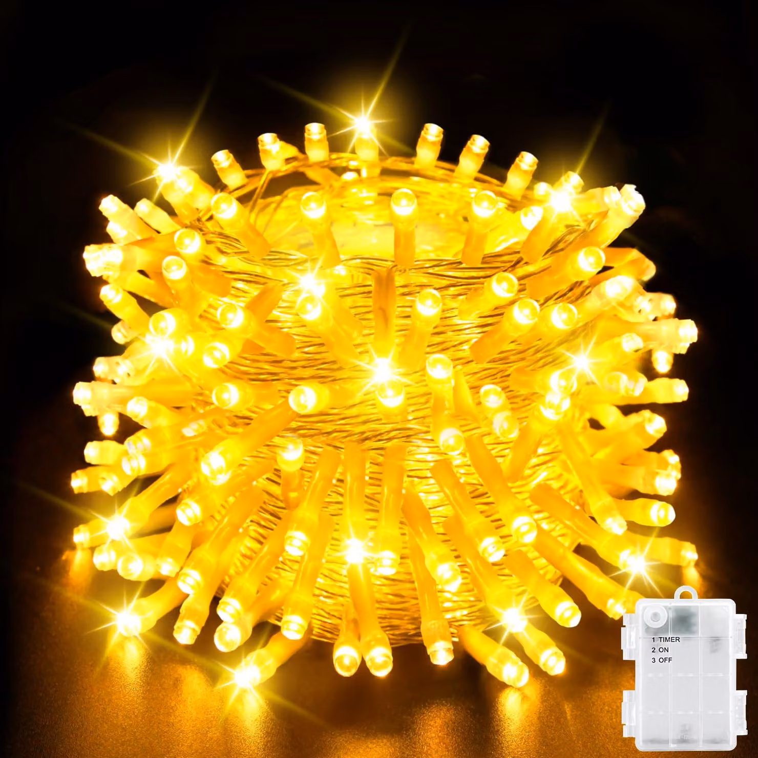 Catena luminosa da 5 metri, con 50 LED, luce bianco caldo, grado di protezione IP65, con timer, adatta per interni ed esterni