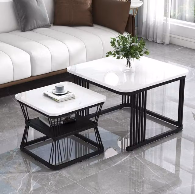 Set di 2 tavolini 65x65 cm bianchi in MDF - struttura in acciaio