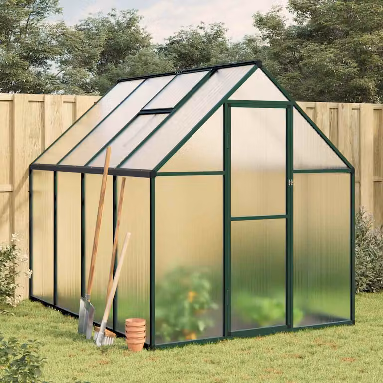 vidaXL Telaio Serra in Alluminio con Copertura in Policarbonato Verde e Trasparente, L/P/H: 224 x 169 x 195 cm