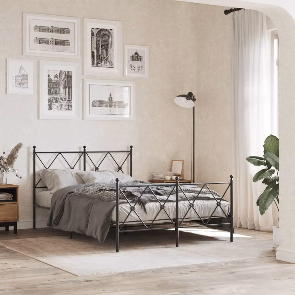 vidaXL Giroletto in metallo con testiera e pediera, Nero, L/P/H: 120 x 200 x 90,5 cm