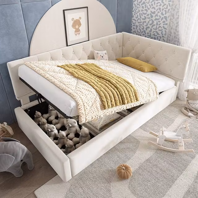 Daybed-Xylo-90x190 cm-idraulico, doghe, velluto beige