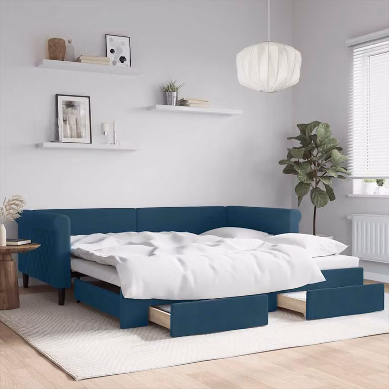vidaXL Divano Letto Estraibile con Cassetti in Velluto Blu L/P/H: 229 x 100 x 68 cm