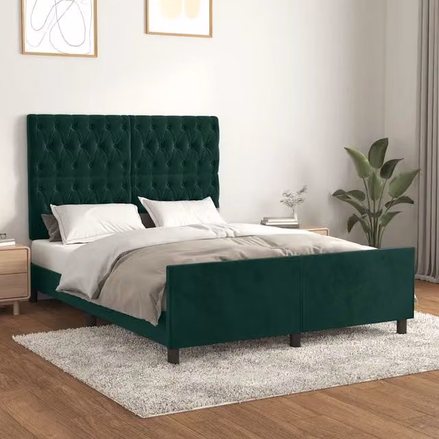 Giroletto vidaXL in velluto verde scuro con struttura in legno di larice e doghe fisse L/P/H: 140 x 200 x 146 cm – 1