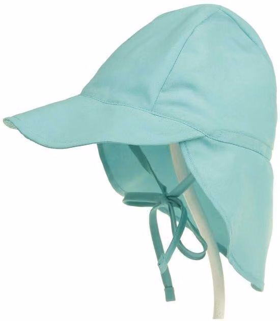 Cappello estivo Kinder Sonnenschirm S, verde, con visiera regolabile, mentoniera e colletto, protezione UV 50+