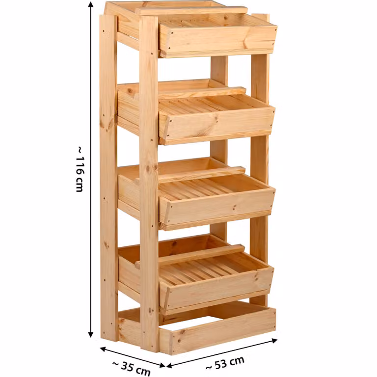 scaffale dobar per frutta e verdura con 4 scomparti rimovibili, naturale, 53x35x116 cm