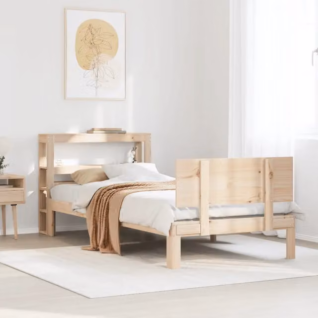 Letto con Testiera in Legno Massello di Pino Naturale VIDAXL L/P/H: 190 x 81 x 82 cm