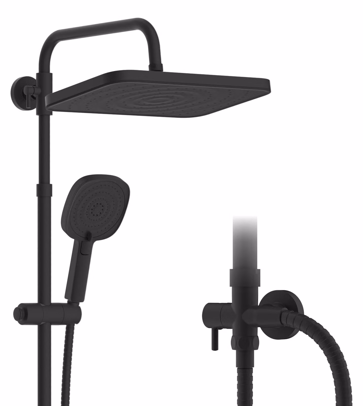 Doccia con soffione manuale, 30x20 cm, acciaio inossidabile 304, altezza regolabile, colore nero
