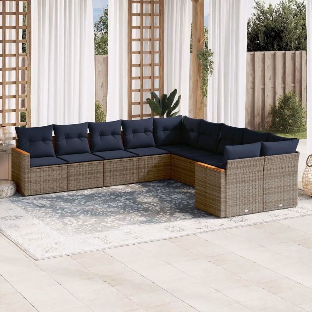 Maison Exclusive - Set divano da giardino 10 pezzi con cuscini, grigio, polyrattan
