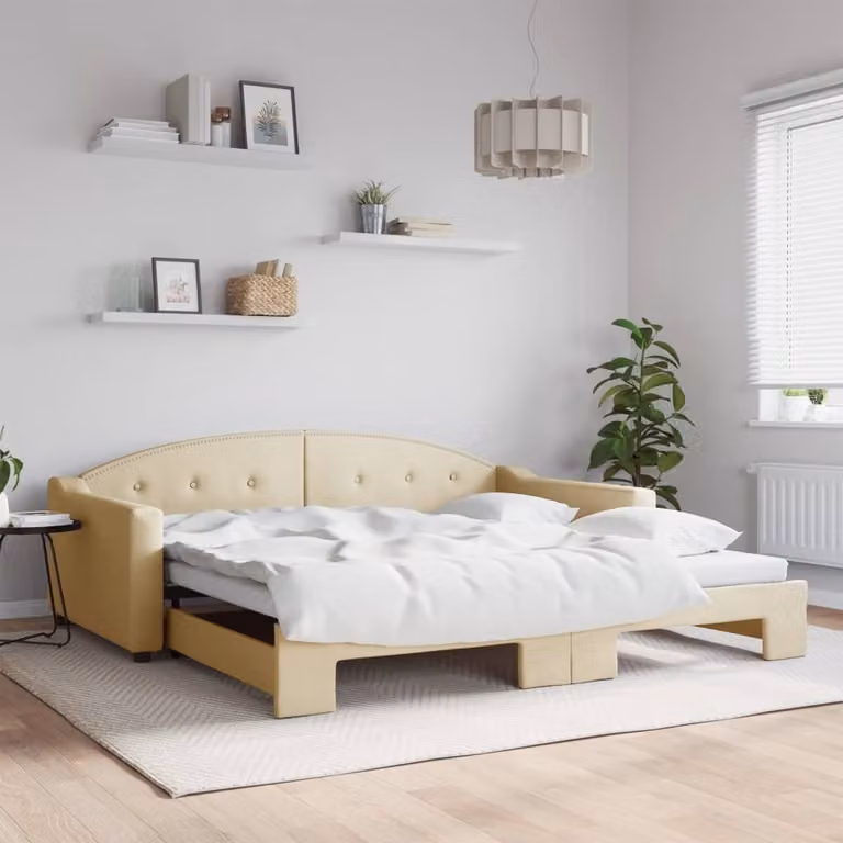 Maison Exclusive - Divano letto estraibile color crema 100x200 cm in tessuto