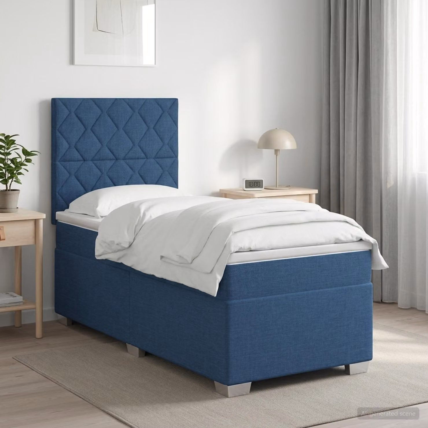 Letto box spring con materasso vidaXL in tessuto blu e bianco, L/P: 190 x 90 cm