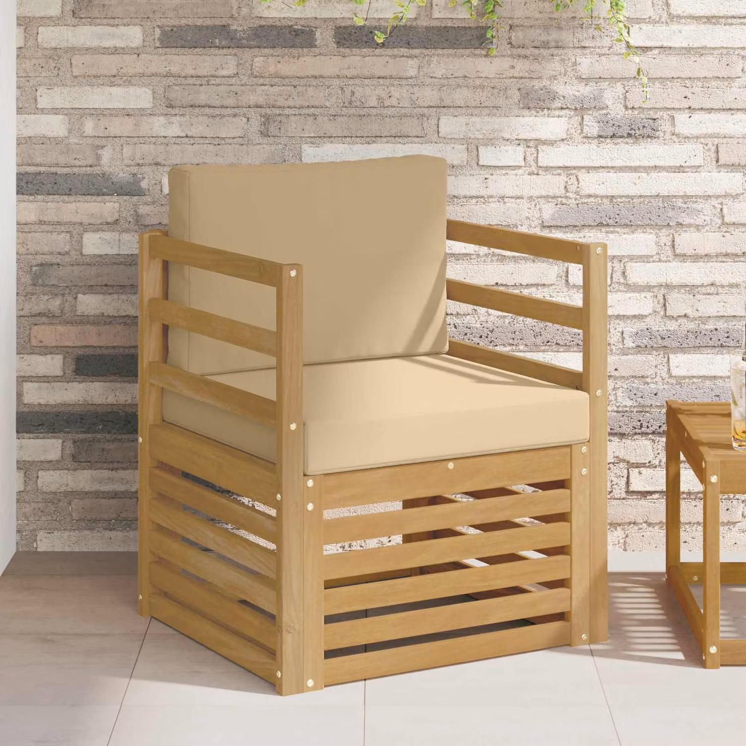 Set di divani da esterno imbottiti vidaXL in legno di acacia e tessuto bianco, beige o marrone