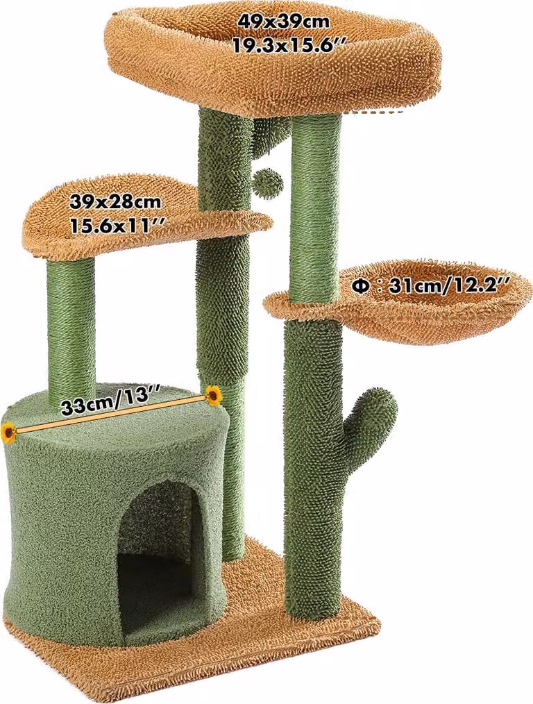 Albero per gatti, design a tre strati, elegante estetica a cactus, AMT0128SC