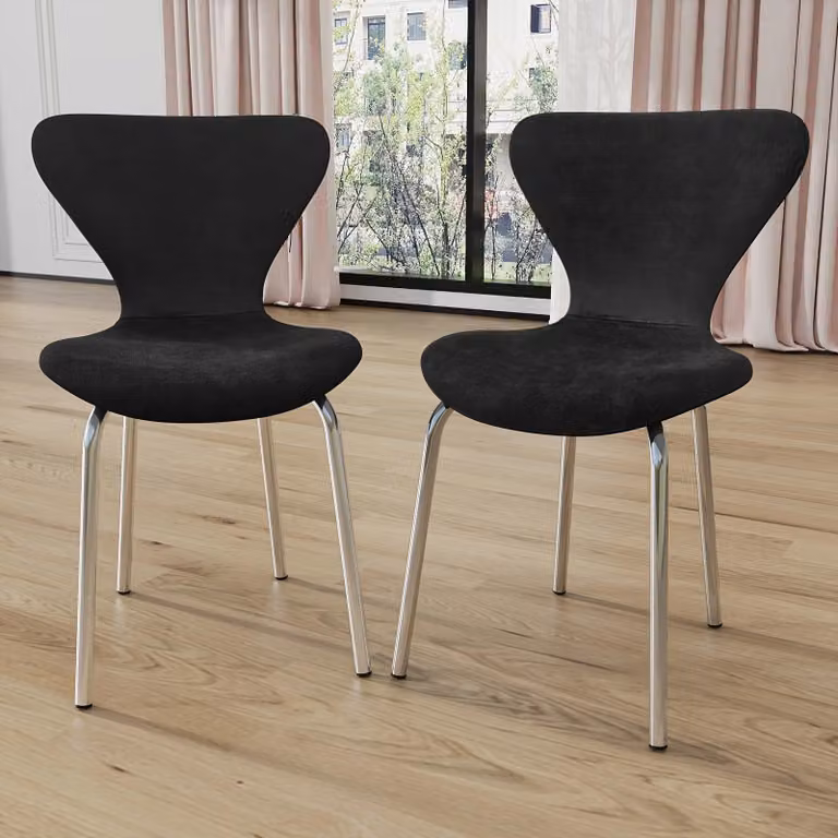 Set di 2 eleganti sedie da pranzo in stile moderno e classico - rivestite in velluto nero con gambe in metallo robusto