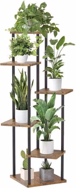 Stand per piante a 7 livelli, in legno e metallo, per interni ed esterni, 110 cm, angolare, vassoio per fiori, sostegno per piante per più piante, vassoio per fiori, scala per piante per esterni, balcone, giardino, soggiorno