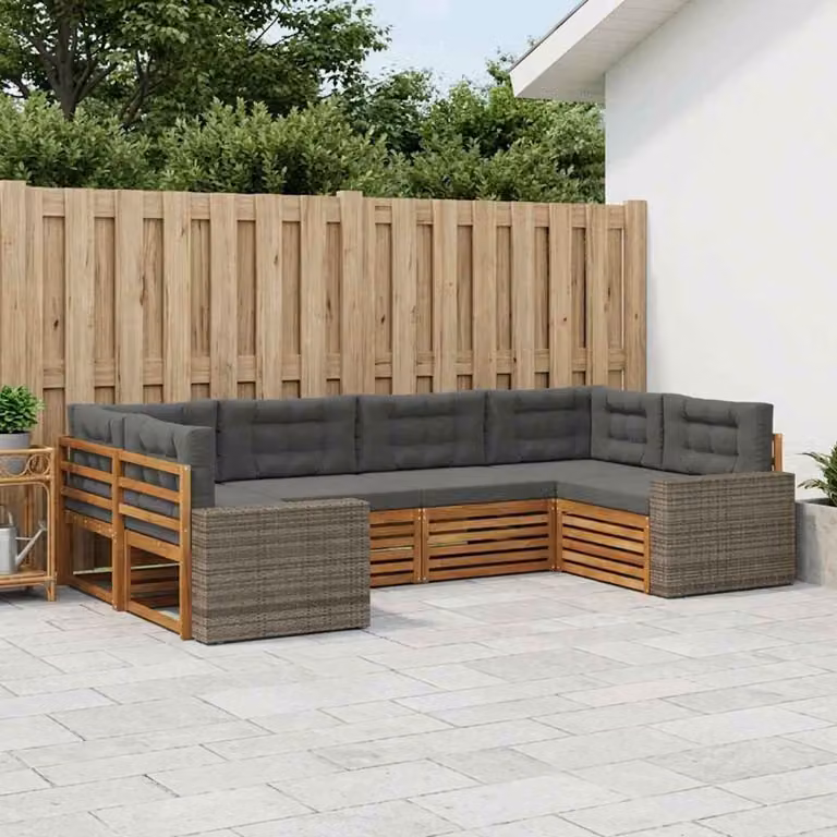 Set di divani da esterno vidaXL 6 pz in legno di acacia con cuscini, design moderno a L, colori beige e antracite