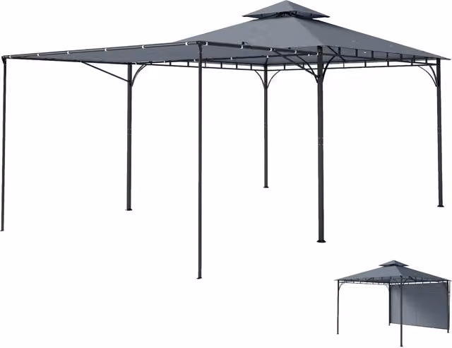 Gazebo da Giardino con Tetto ¨C Minimal ¨C Grigio Scuro Metallo Poliestere 3.2x3.2 m