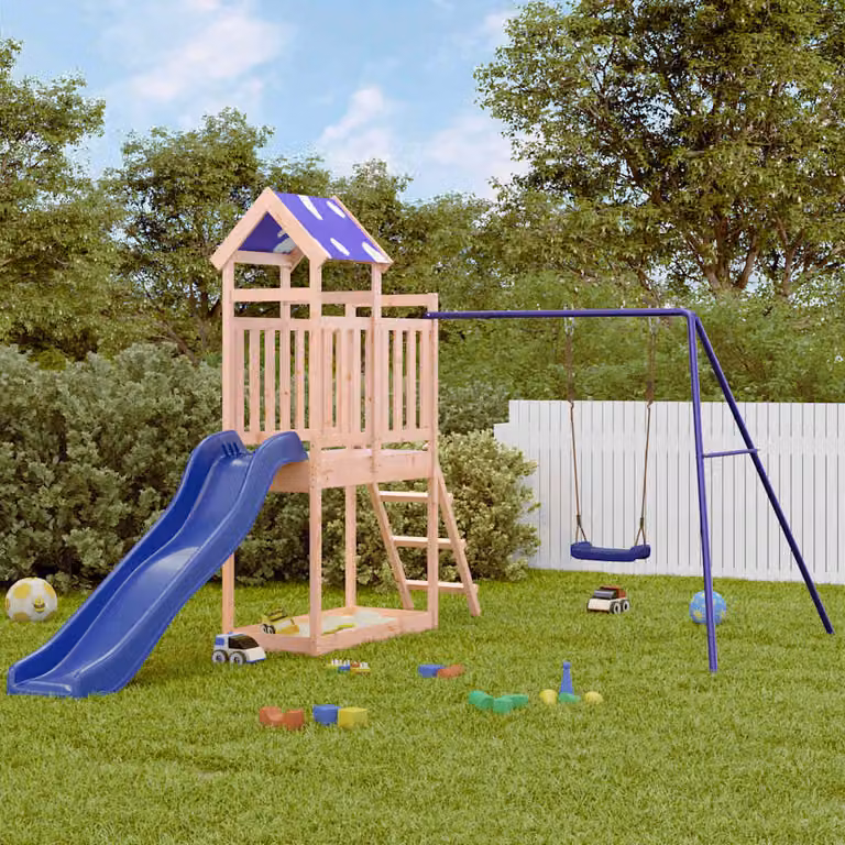 vidaXL Set da Gioco da Esterno in Legno Massello di Douglas con Scivolo, Altalena, Sabbiera e Tenda, Multicolore