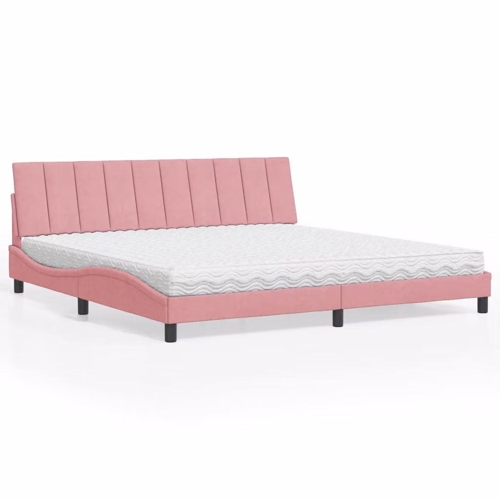 Letto con Materasso Hanko vidaXL in Velluto Rosa e Bianco, L/P/H: 200 x 200 x 74,5 cm