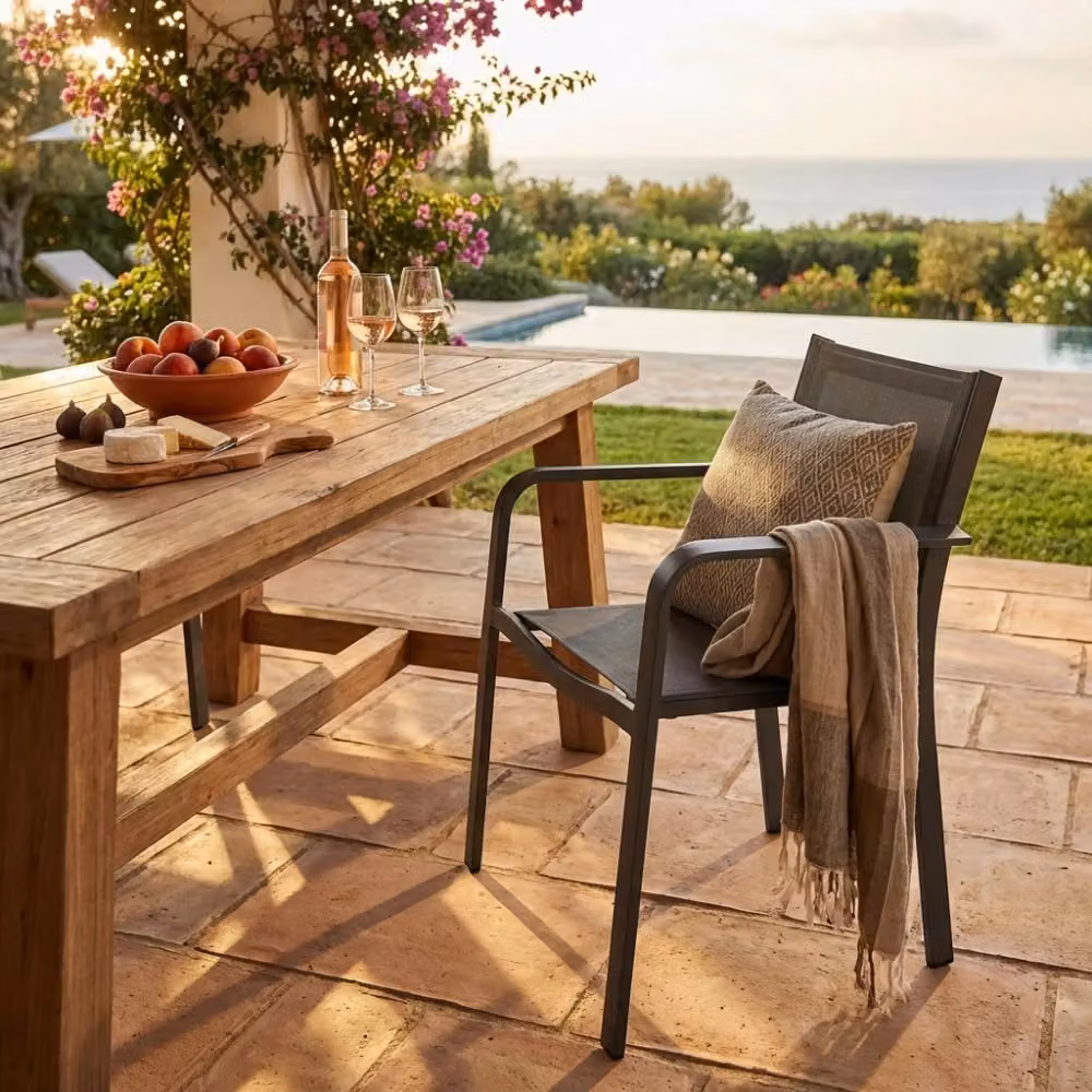 Poltrona impilabile Zante Cosma in metallo e textilene per giardino, disponibile in bianco, antracite o nero – 2