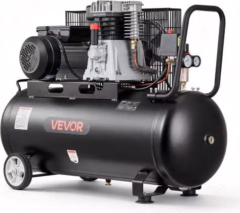 VEVOR Compressore d'Aria da 100 L con Trasmissione a Cinghia, 3 kW (4HP), Portata 226 L/min, Pressione Max 10 Bar, Nero