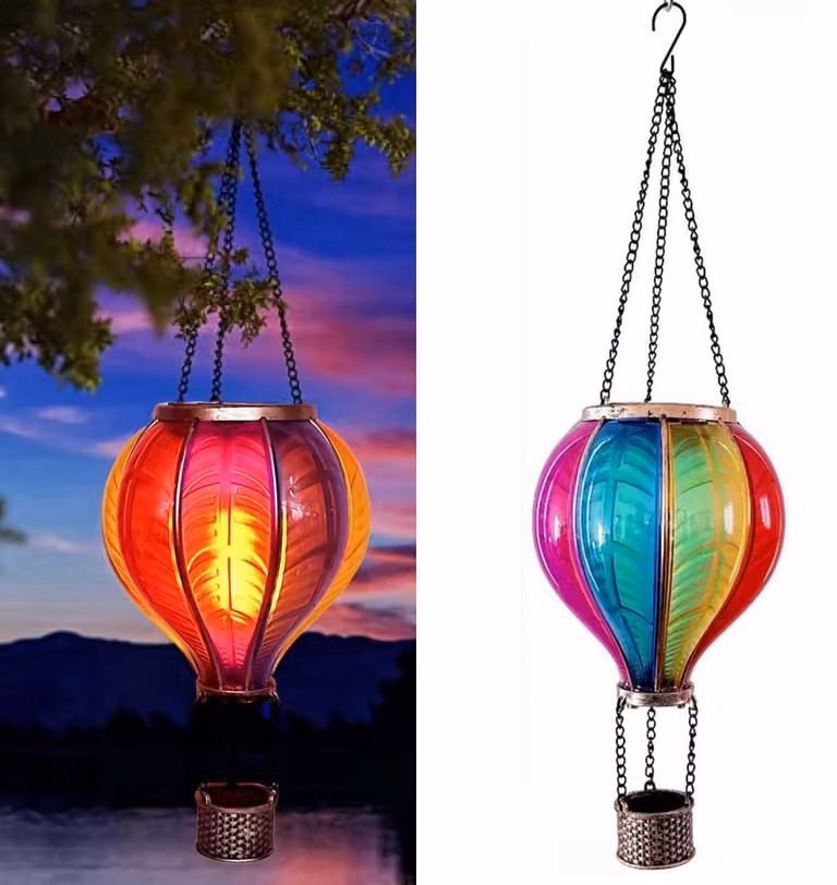 Lampada a forma di mongolfiera solare, 45,7 cm, con tecnologia LED, grado di protezione IP44, effetto fiamma